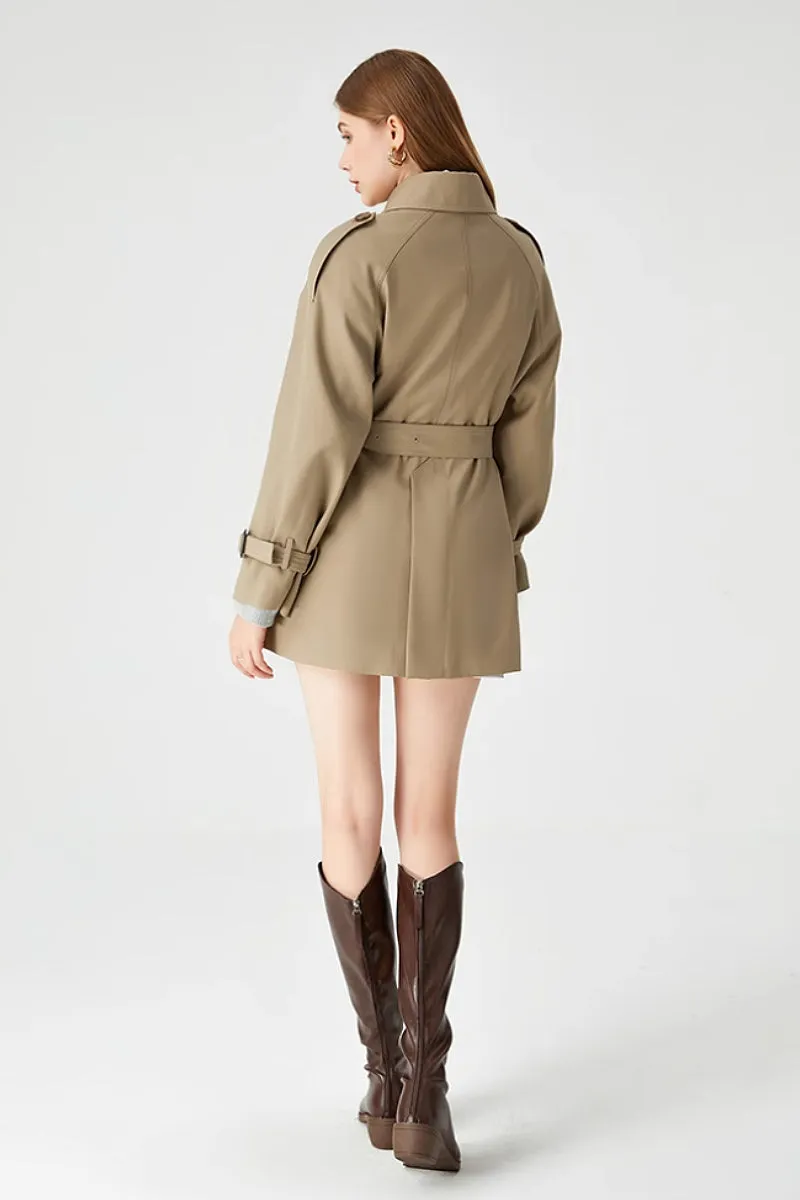 Double Breasted Short Trench Coat with Belt