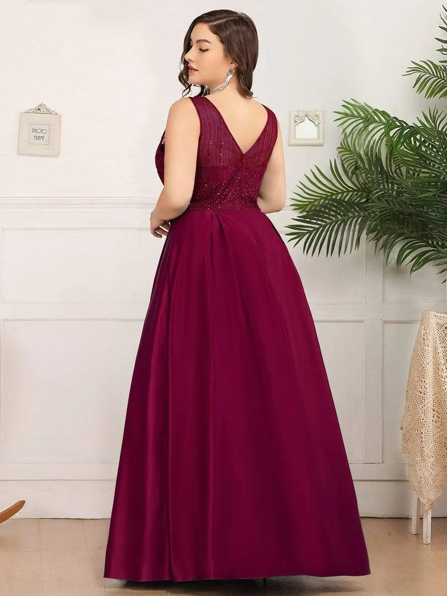 Elegant Deep V Neck Floor Length Sparkly Evening Gown Dresses