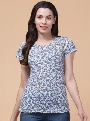 Elegant White Floral Printed T-Shirt