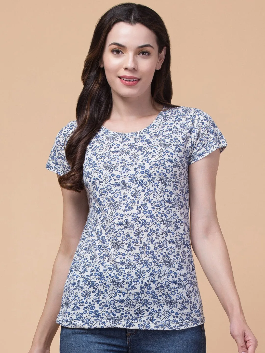 Elegant White Floral Printed T-Shirt