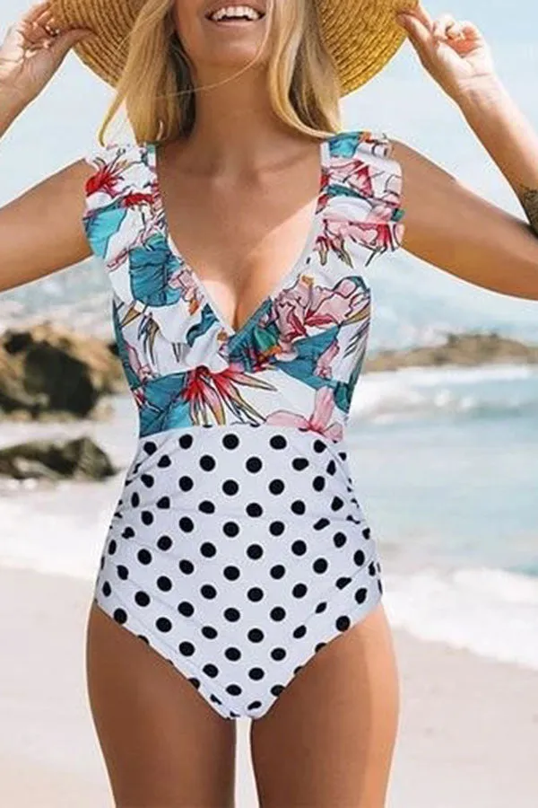 Floral Print Pretty Falbala One Piece Swimwear