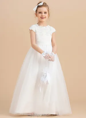 Flower Beading/Appliques With Scoop Ball Satin/Tulle Gown Charlize Sleeveless Neck - Flower Girl Dresses Floor-length Girl Dress