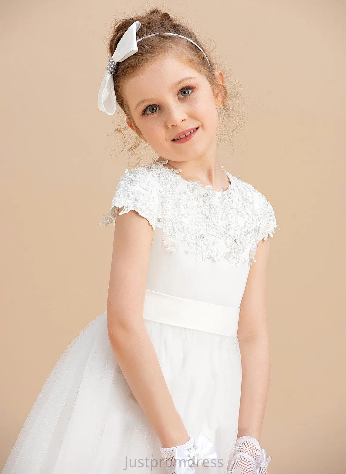 Flower Beading/Appliques With Scoop Ball Satin/Tulle Gown Charlize Sleeveless Neck - Flower Girl Dresses Floor-length Girl Dress