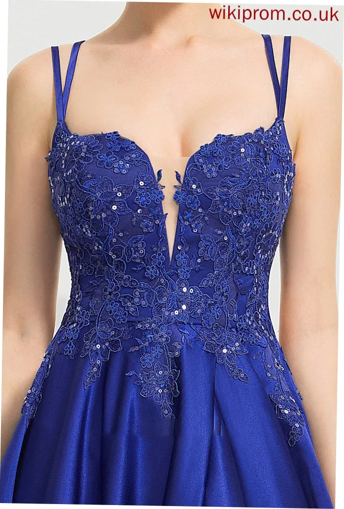 Front Sequins Satin Maud Floor-Length Split V-neck Ball-Gown/Princess With Prom Dresses