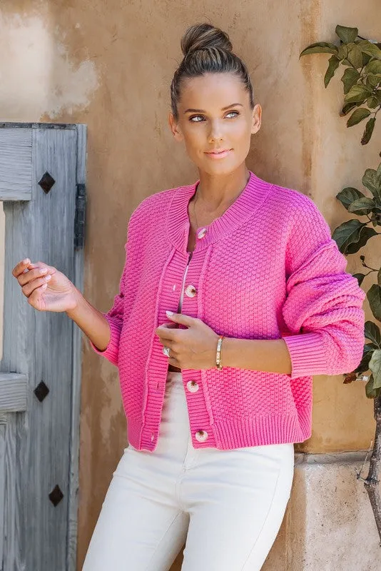 Fuchsia Slouchy Textured Knit Cardigan