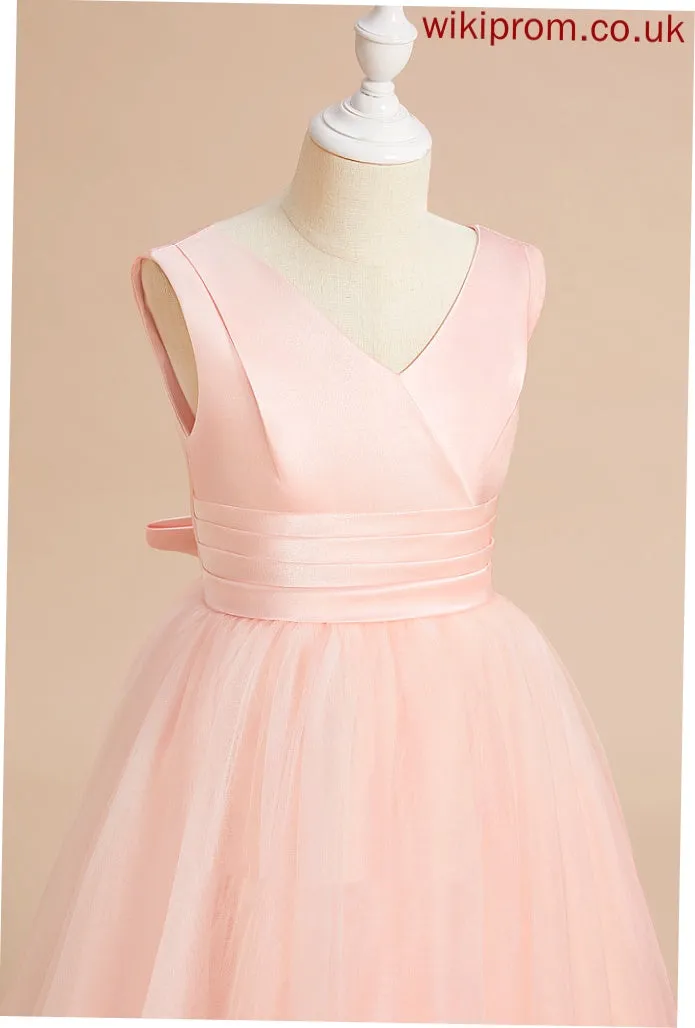 Girl V-neck - Flower Girl Dresses Bow(s) Satin/Tulle Dress With Floor-length Sleeveless Flower Bethany Ball-Gown/Princess