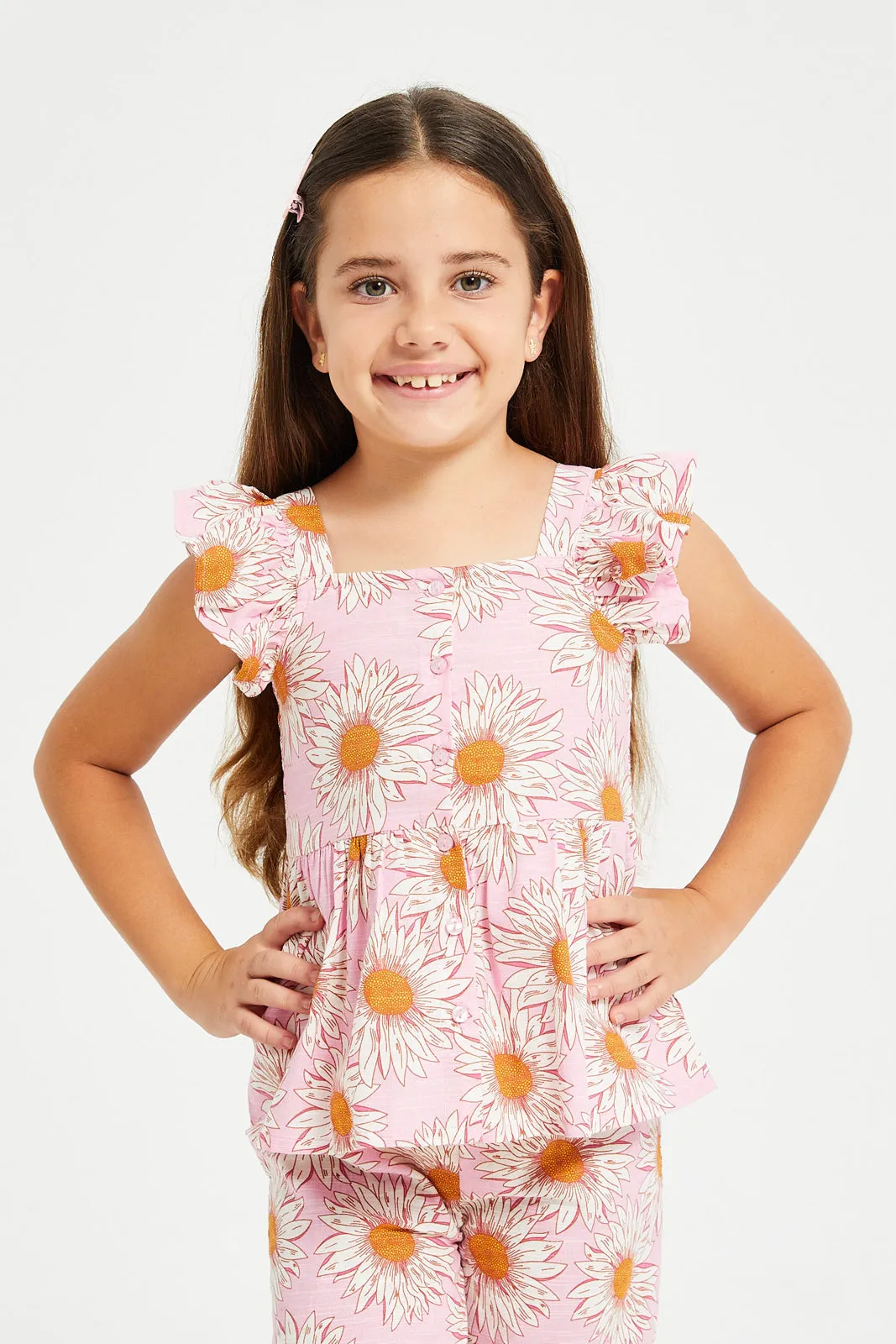 Girls Pink Wide Leg Trouser & Blouse Set (2 Piece)