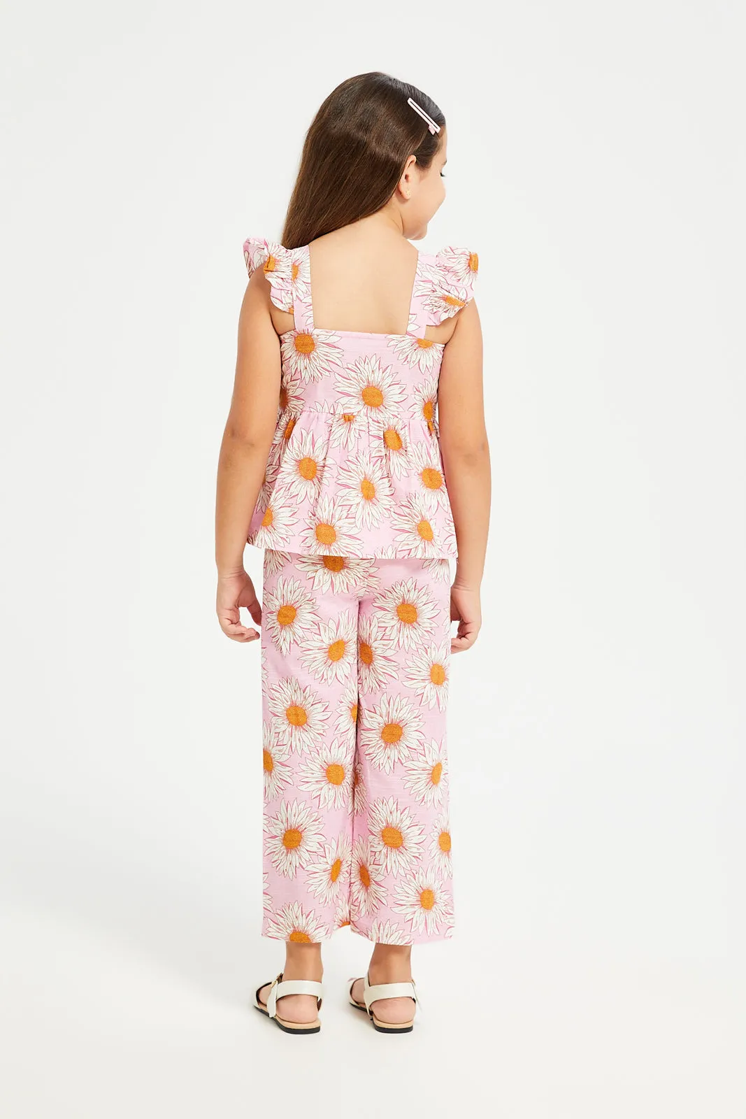 Girls Pink Wide Leg Trouser & Blouse Set (2 Piece)