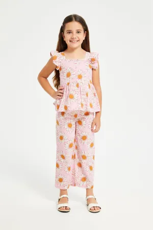 Girls Pink Wide Leg Trouser & Blouse Set (2 Piece)