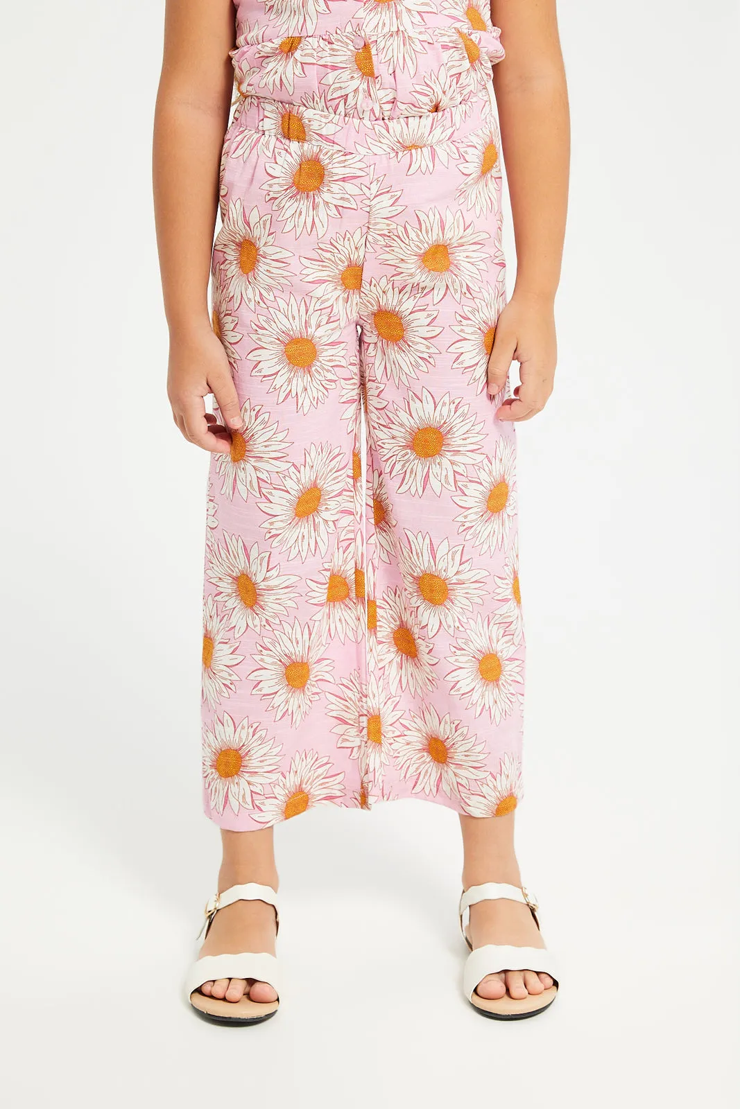 Girls Pink Wide Leg Trouser & Blouse Set (2 Piece)