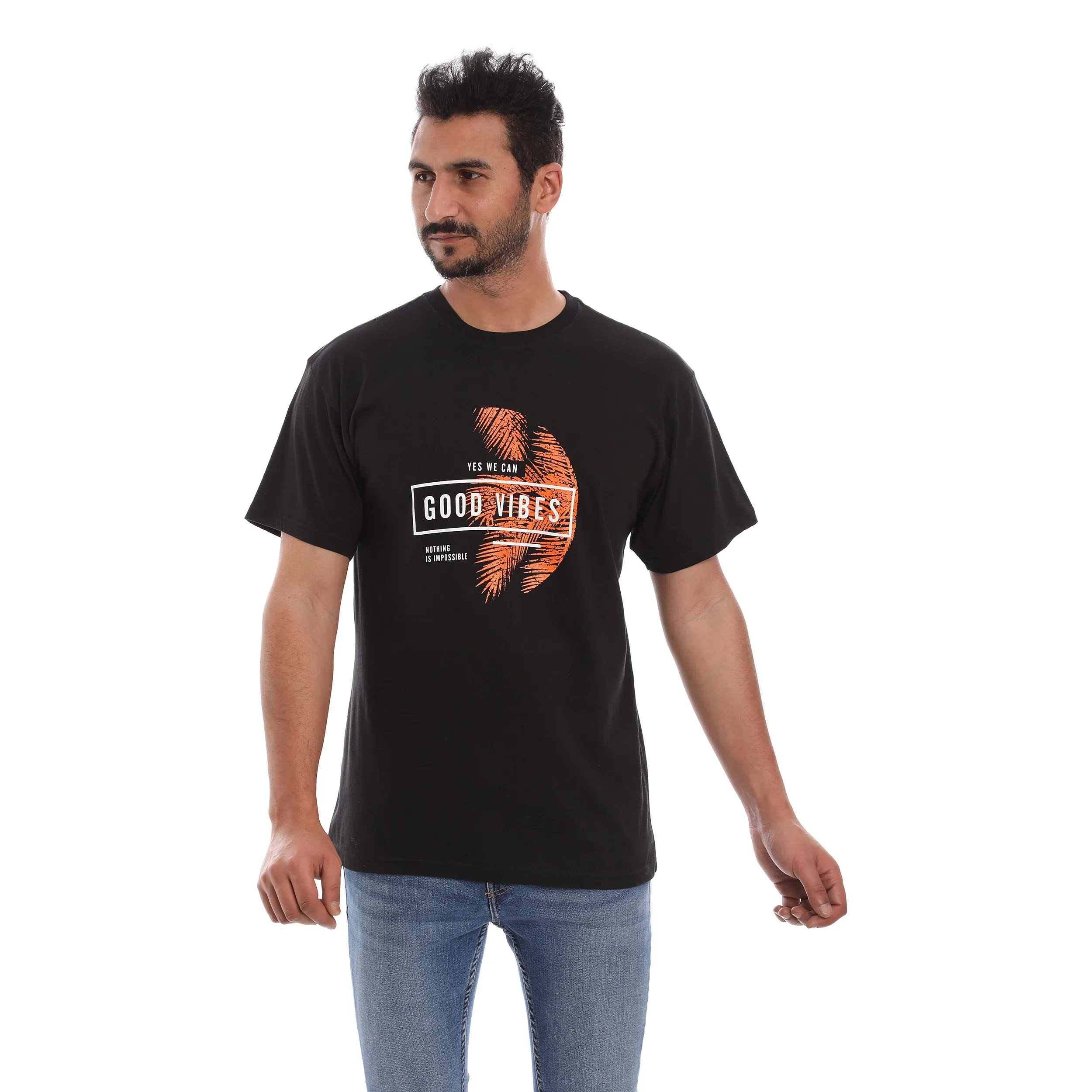 GOOD VIBES COTTON RICH BLACK SHORT SLEEVE CREW NECK