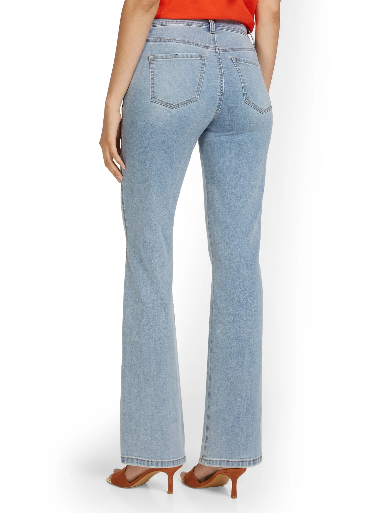 High-Waisted Relaxed Yoke-Detail Bootcut Jeans