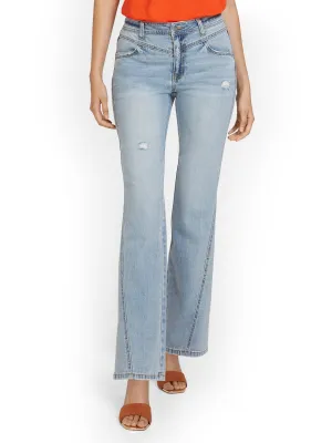 High-Waisted Relaxed Yoke-Detail Bootcut Jeans