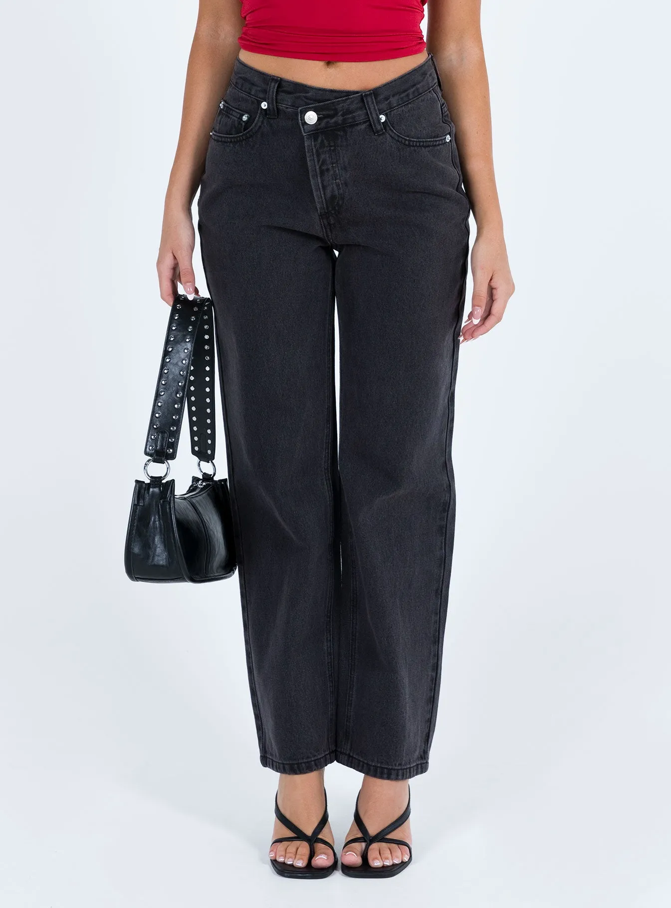 Holly Asymmetric Straight Leg Jean Black Denim Petite