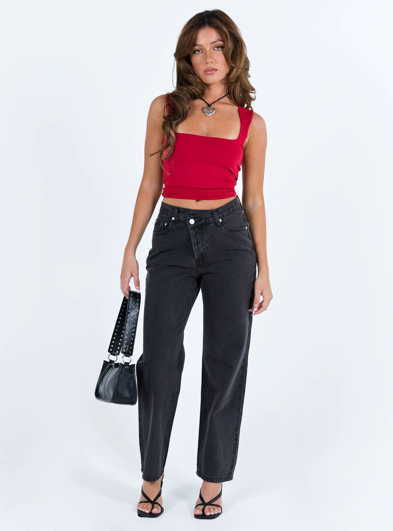 Holly Asymmetric Straight Leg Jean Black Denim Petite