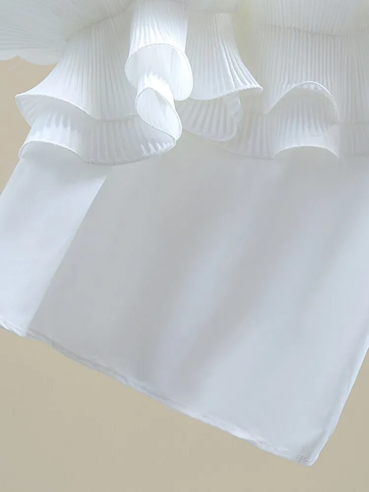 Irregular Collar Ruffle Trim T Shirt