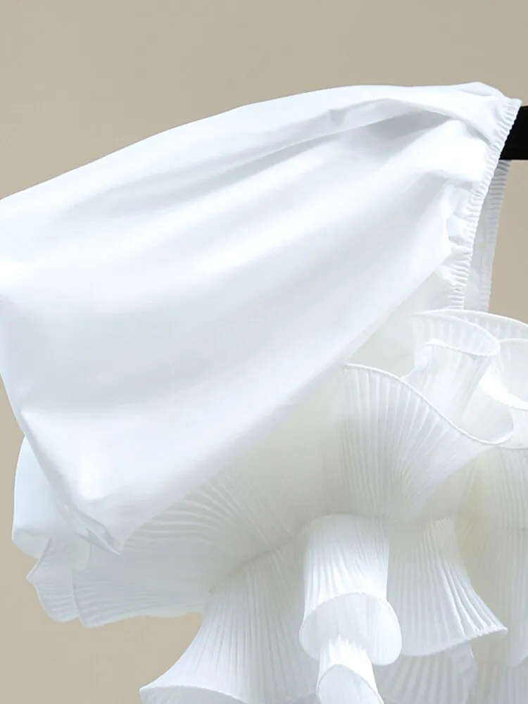 Irregular Collar Ruffle Trim T Shirt