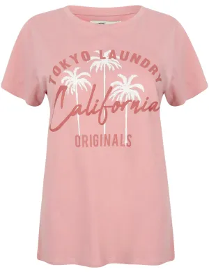 Jemima Crew Neck Cotton Jersey T-Shirt In Pink - Tokyo Laundry