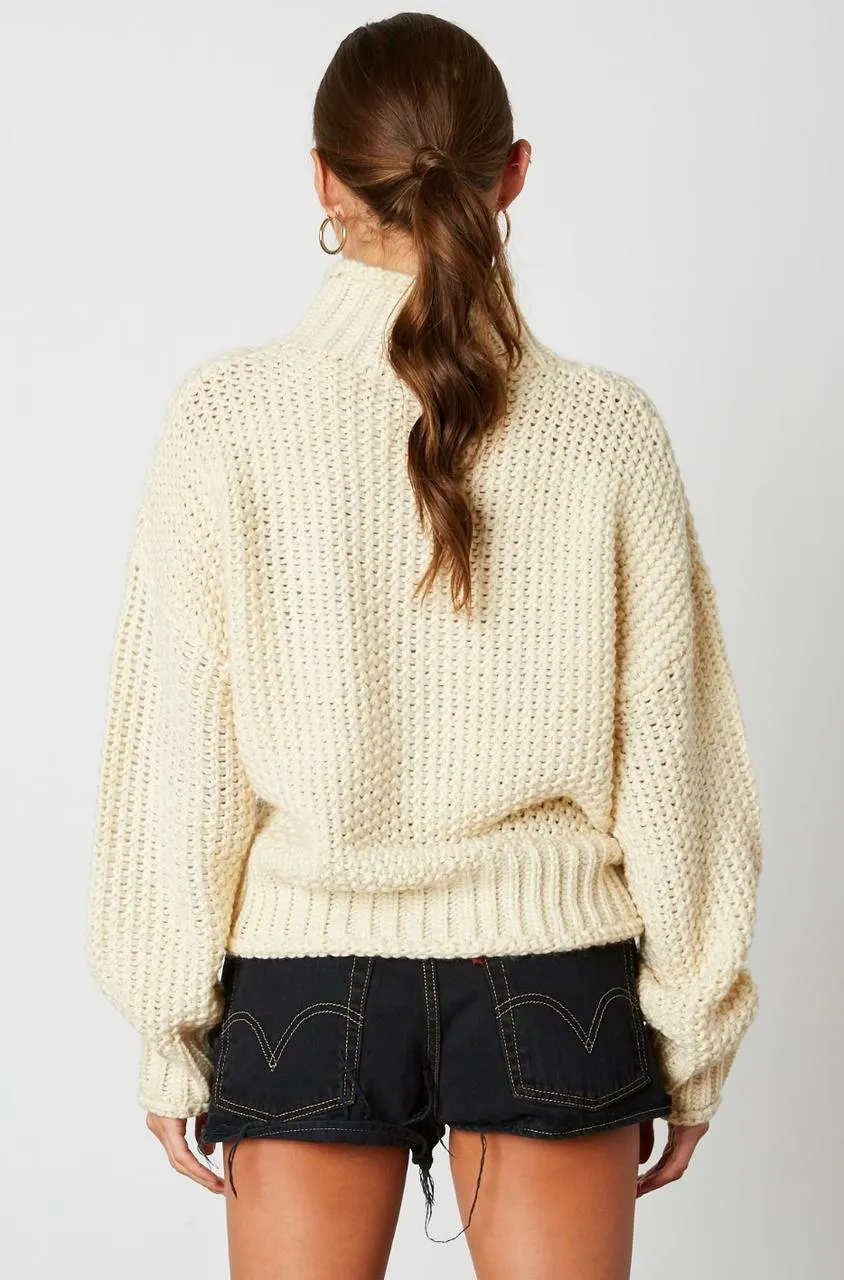 Jess Ivory Funnel Neck Knit Sweater
