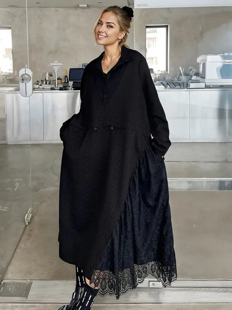 Knitted Lace Maxi Dress  –  Effortless Winter Elegance