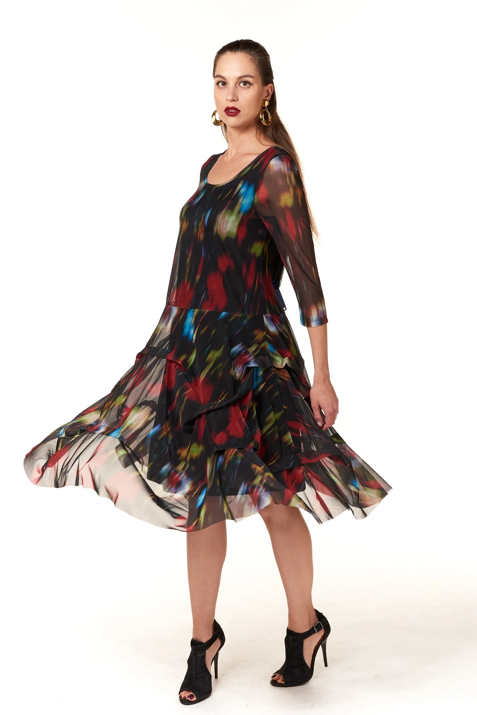 Kozan, Mesh, Miranda Midi Dress in Tye Die Black