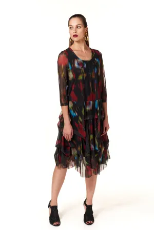 Kozan, Mesh, Miranda Midi Dress in Tye Die Black