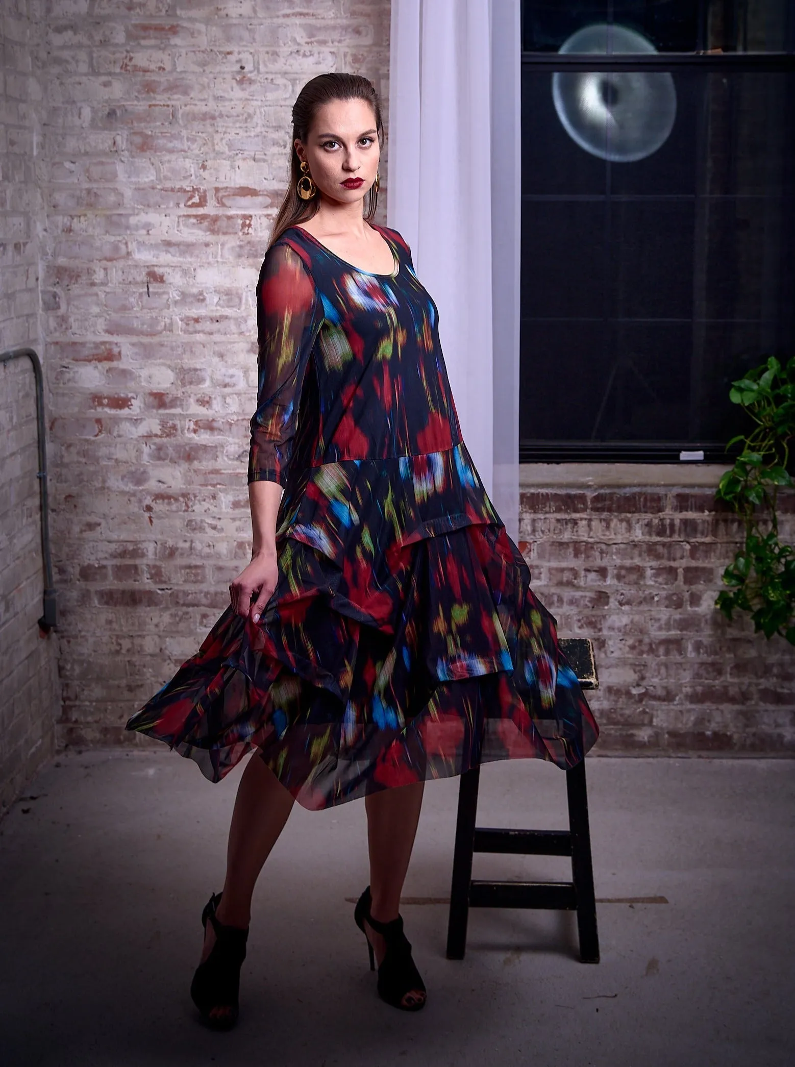 Kozan, Mesh, Miranda Midi Dress in Tye Die Black