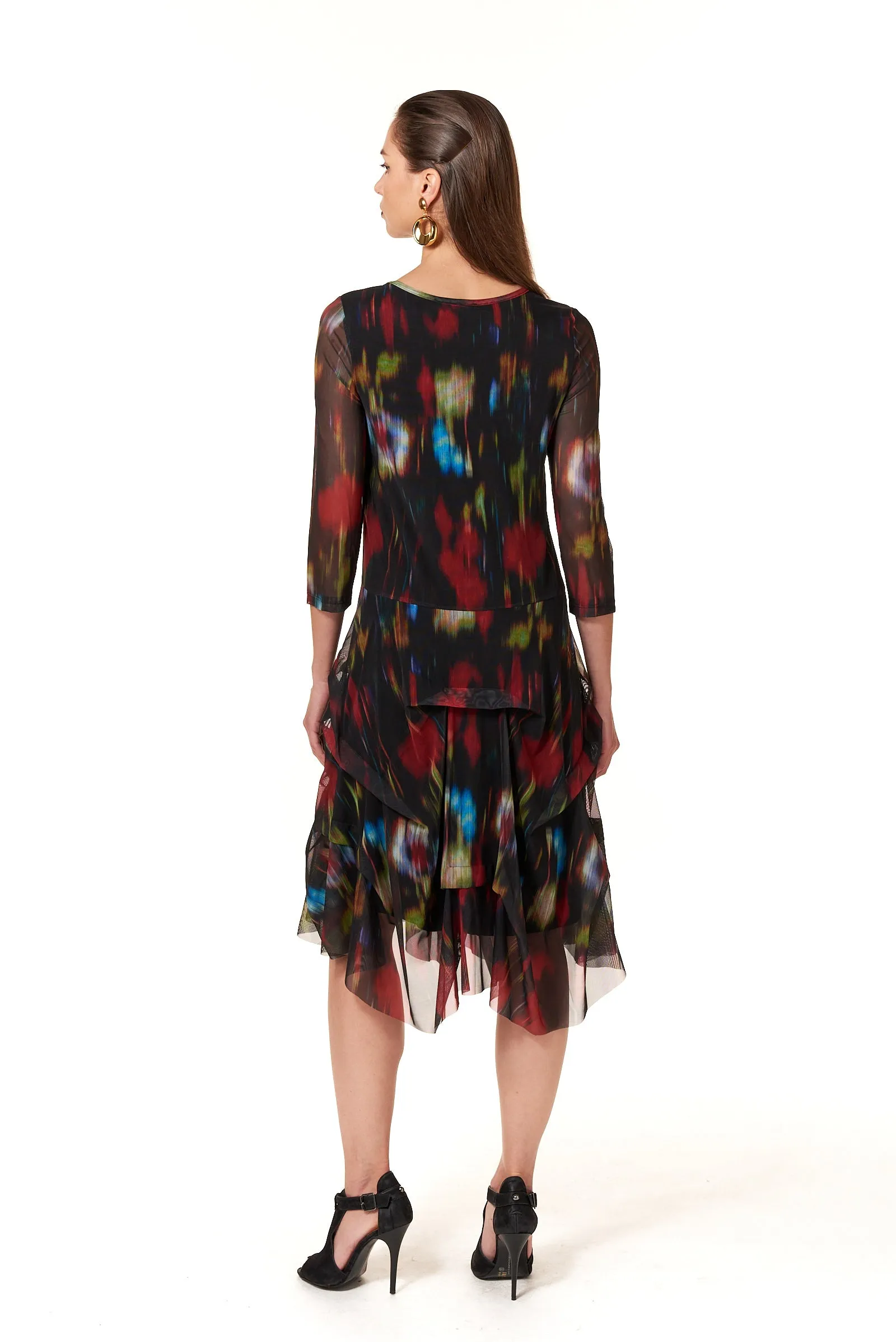 Kozan, Mesh, Miranda Midi Dress in Tye Die Black