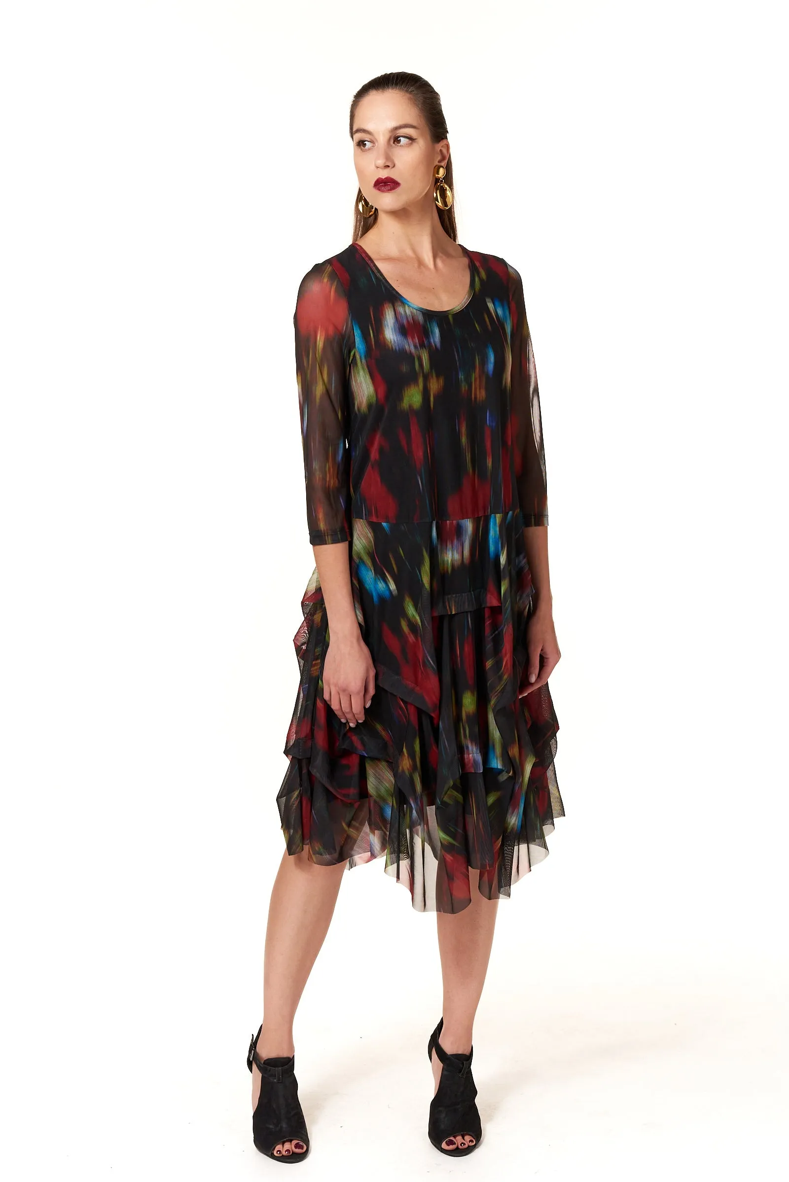 Kozan, Mesh, Miranda Midi Dress in Tye Die Black
