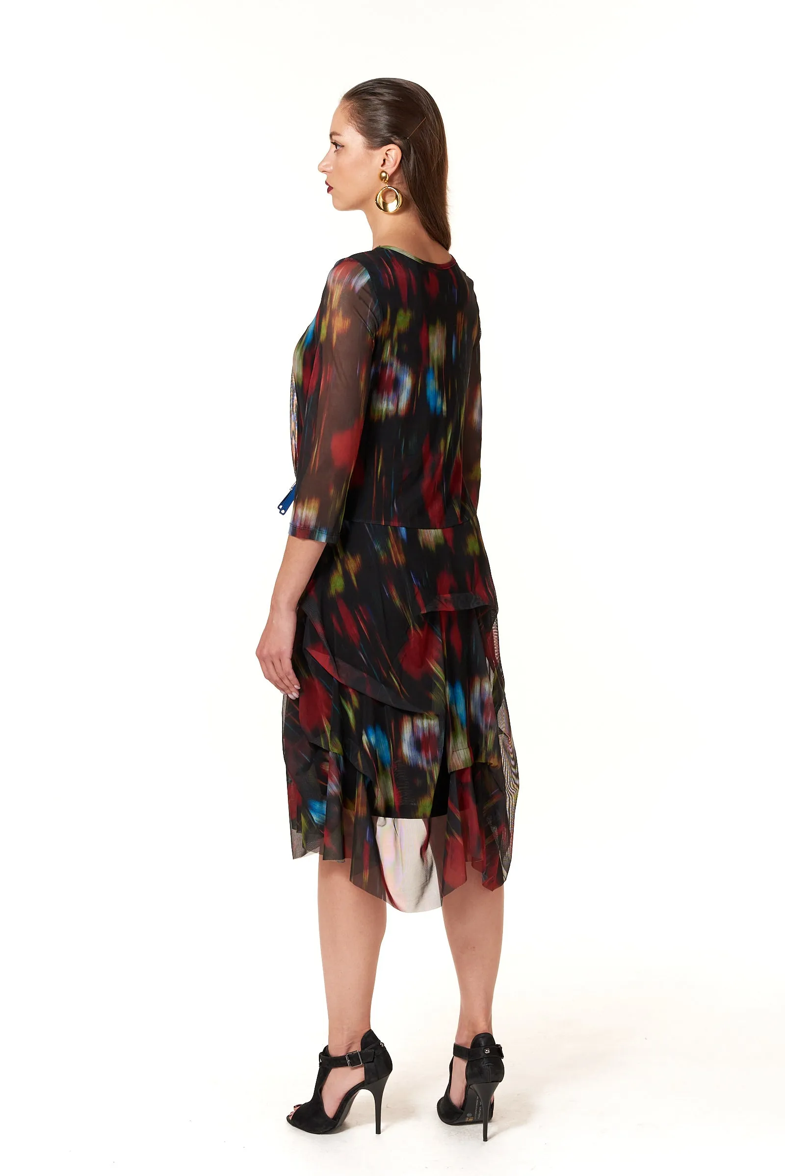 Kozan, Mesh, Miranda Midi Dress in Tye Die Black