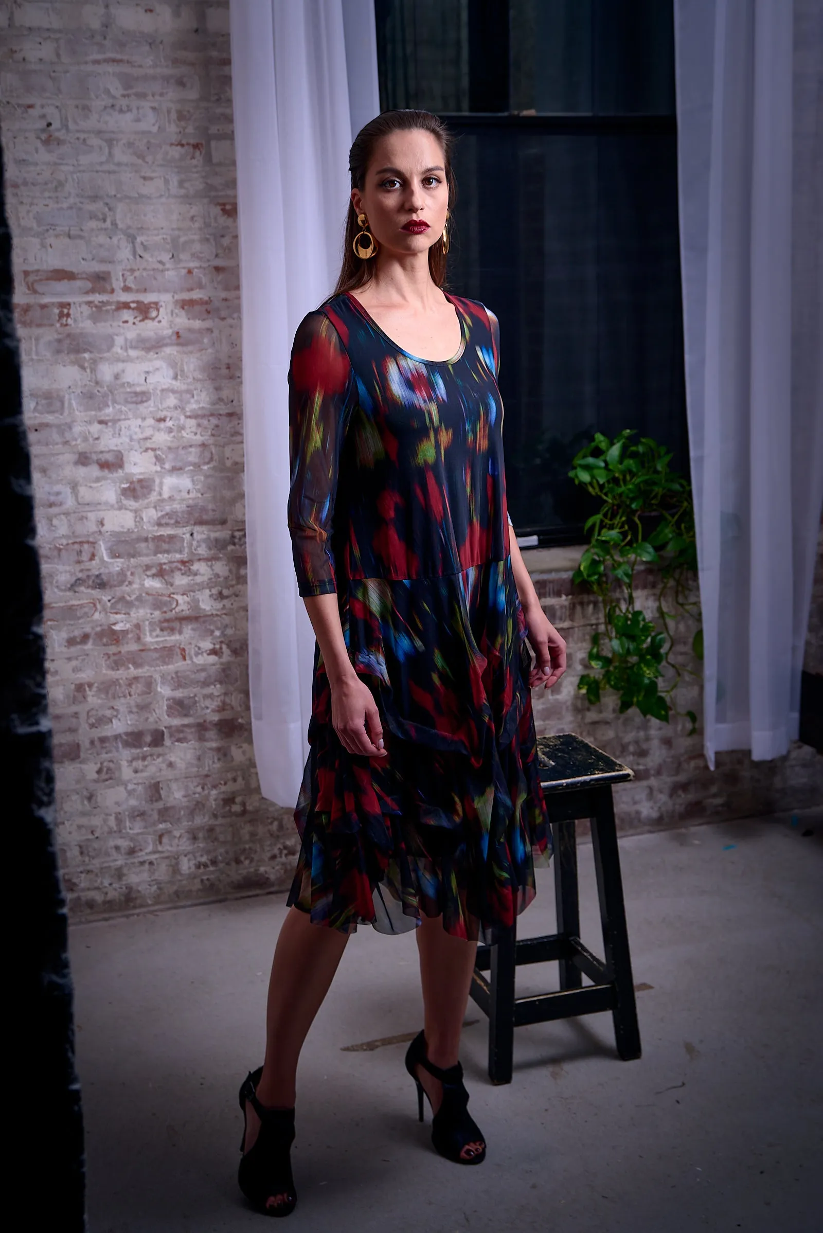 Kozan, Mesh, Miranda Midi Dress in Tye Die Black
