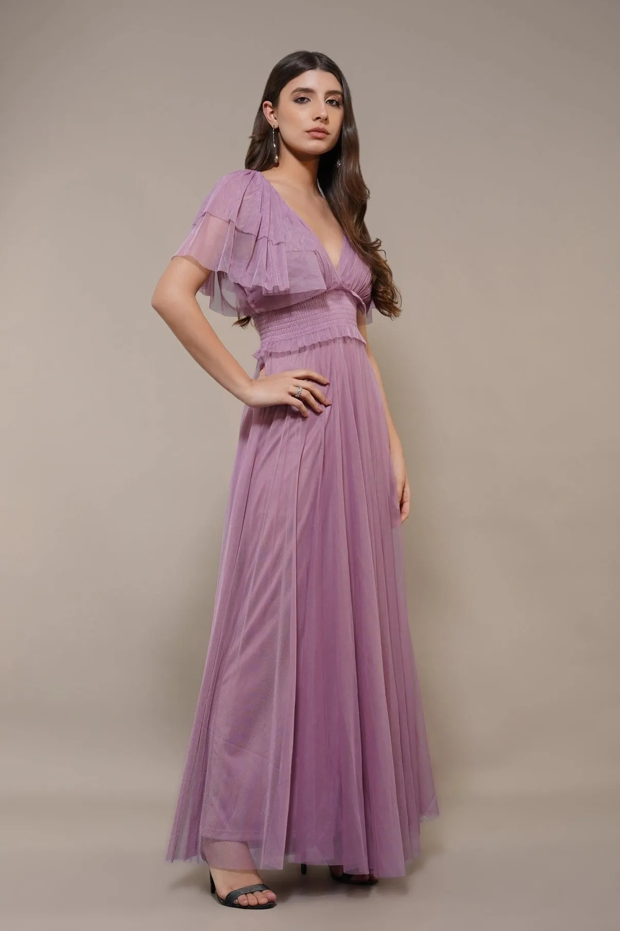 Lace & Beads Shelby Dusty Lilac Maxi Dress