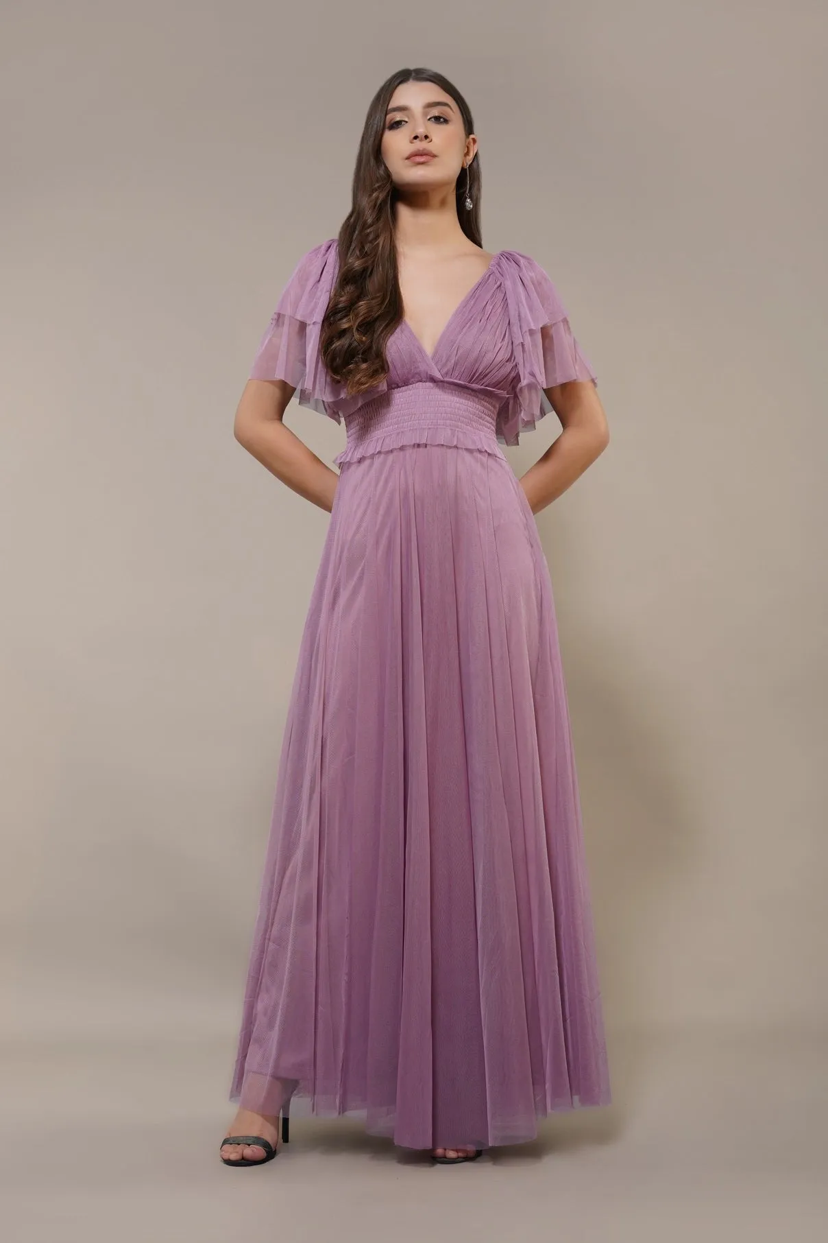 Lace & Beads Shelby Dusty Lilac Maxi Dress