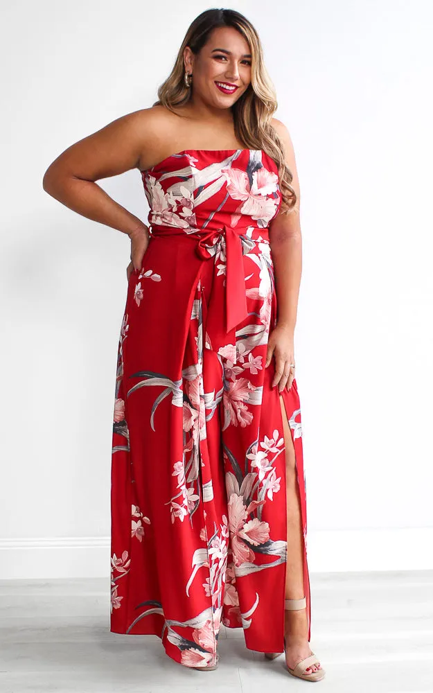 Lagoon Jumpsuit - Red Floral