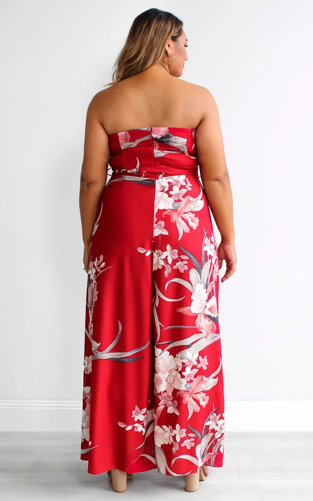 Lagoon Jumpsuit - Red Floral