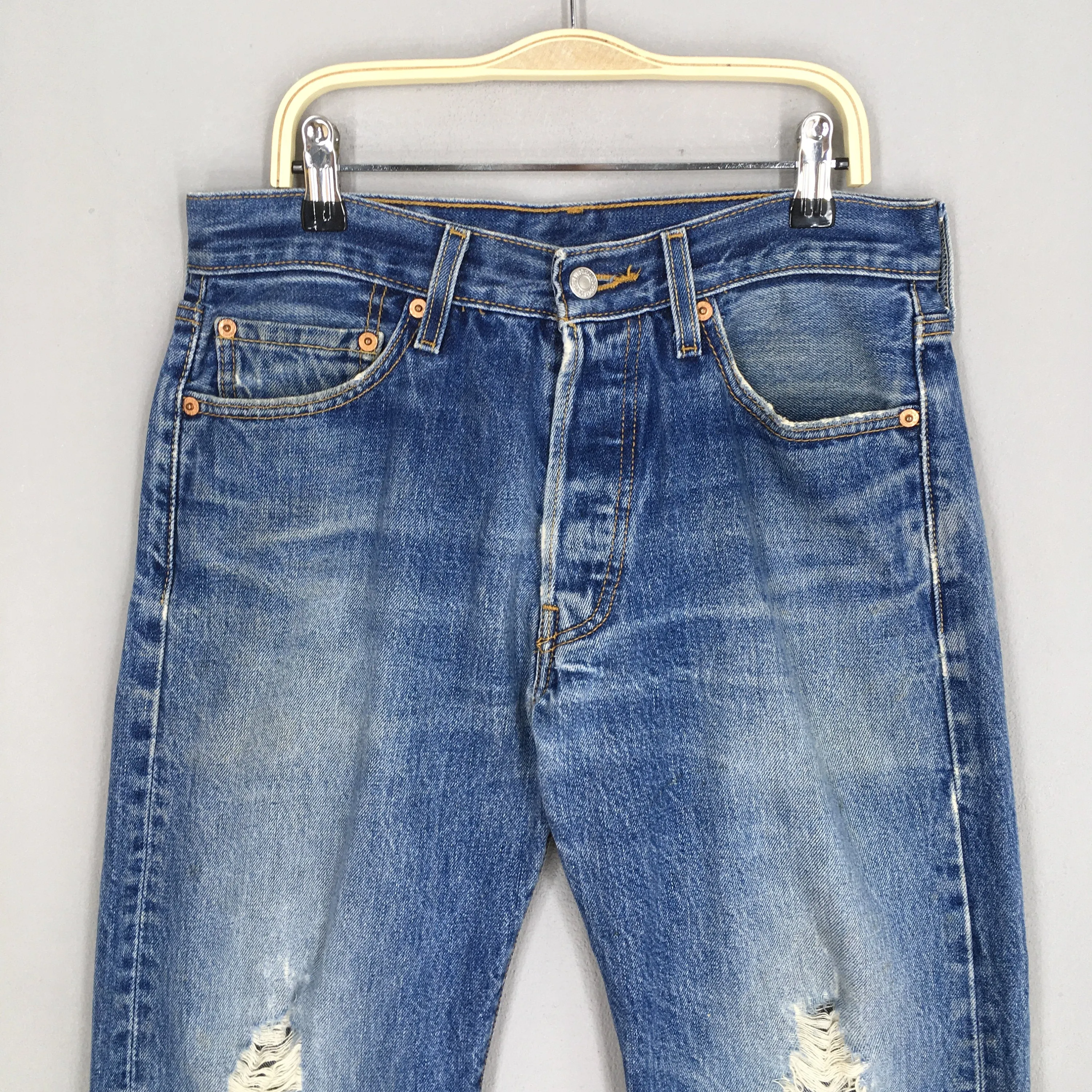 Levi's 501 Distressed Ripped Jeans Stonewash Size 29x28