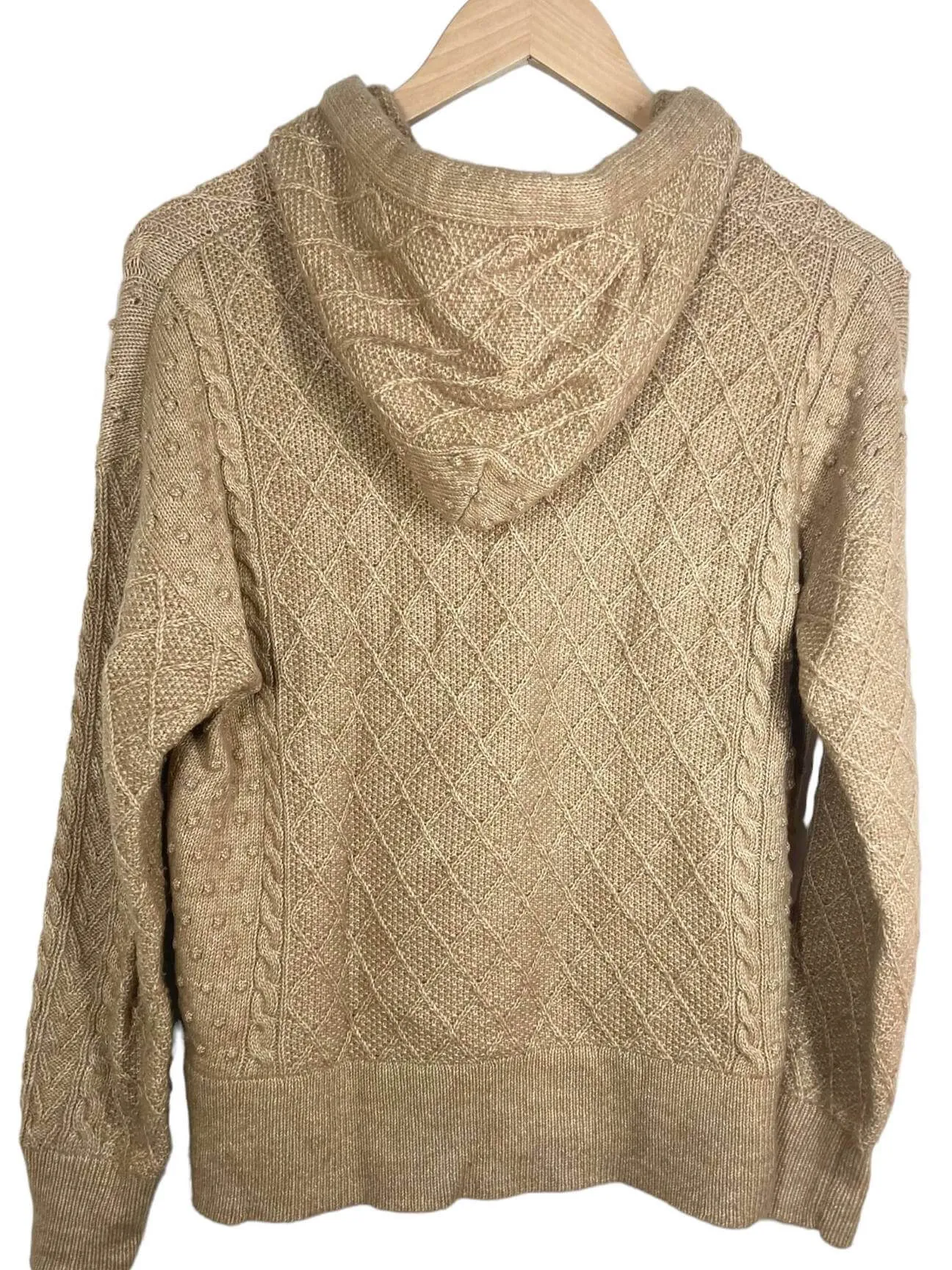 Light Spring Tan Cable Knit Hooded Sweater