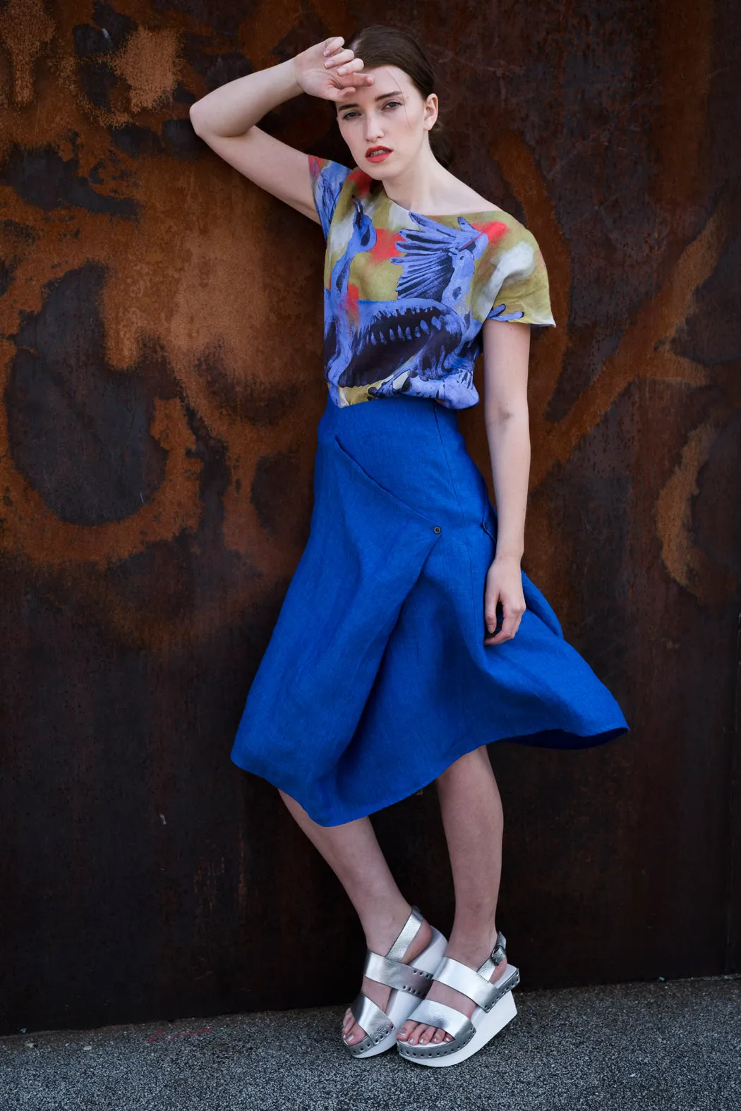 Linen Shirt Bird Print Yellow