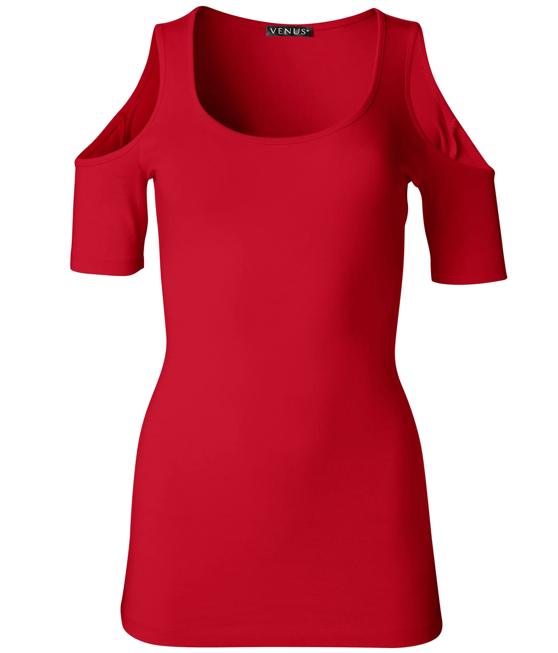 Long And Lean Cold-Shoulder Top - Red