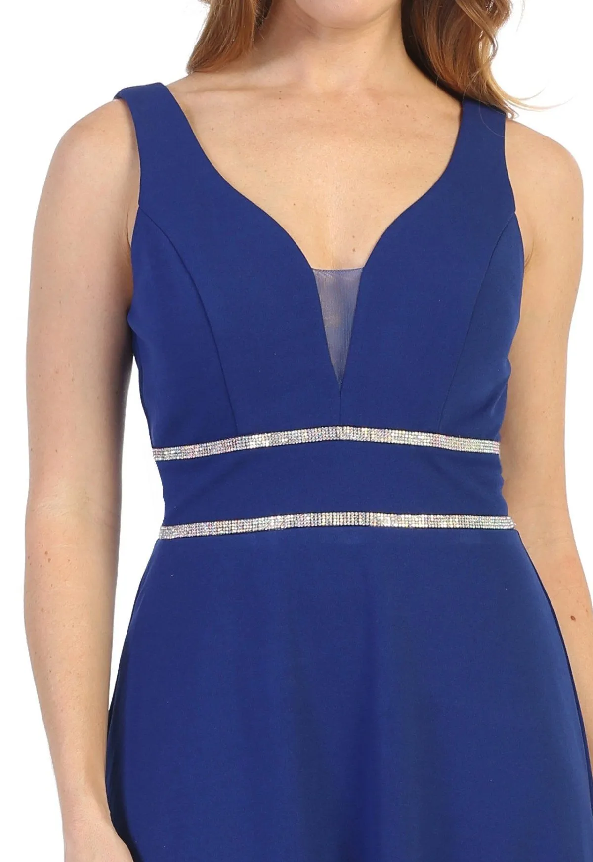 Long Sleeveless V-Neck Jersey Dress by Celavie 6493L