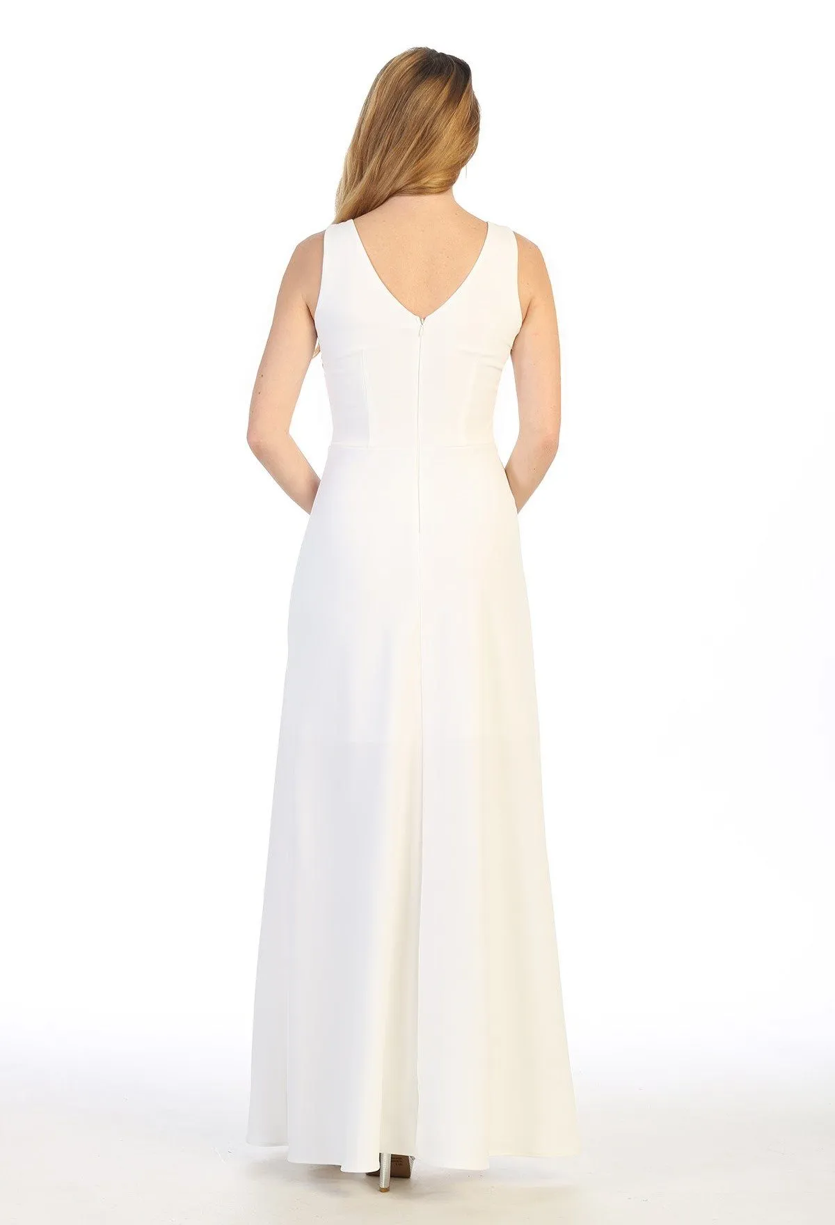 Long Sleeveless V-Neck Jersey Dress by Celavie 6493L