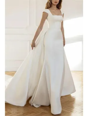 Luolandi Beach Casual Formal Wedding Dresses Mermaid / Trumpet Square Neck Regular Straps Sweep / Brush Train Taffeta OverSkirts Bridal Gowns