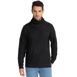 Men Black Solid Acrylic Cowl Neck Collar Sweaters