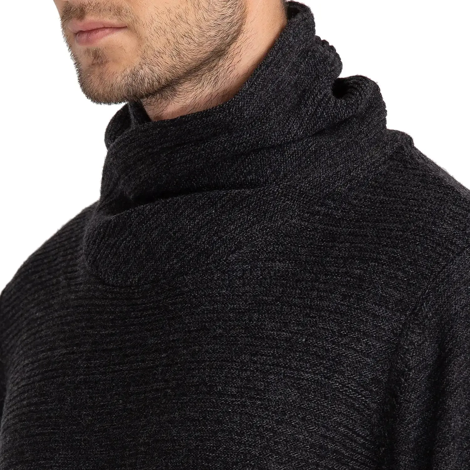 Men Black Solid Acrylic Cowl Neck Collar Sweaters