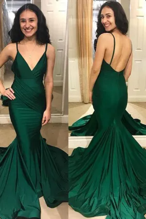 Mermaid Green Prom Dresses Spaghetti Straps Ruffles Evening Dresses PDA201