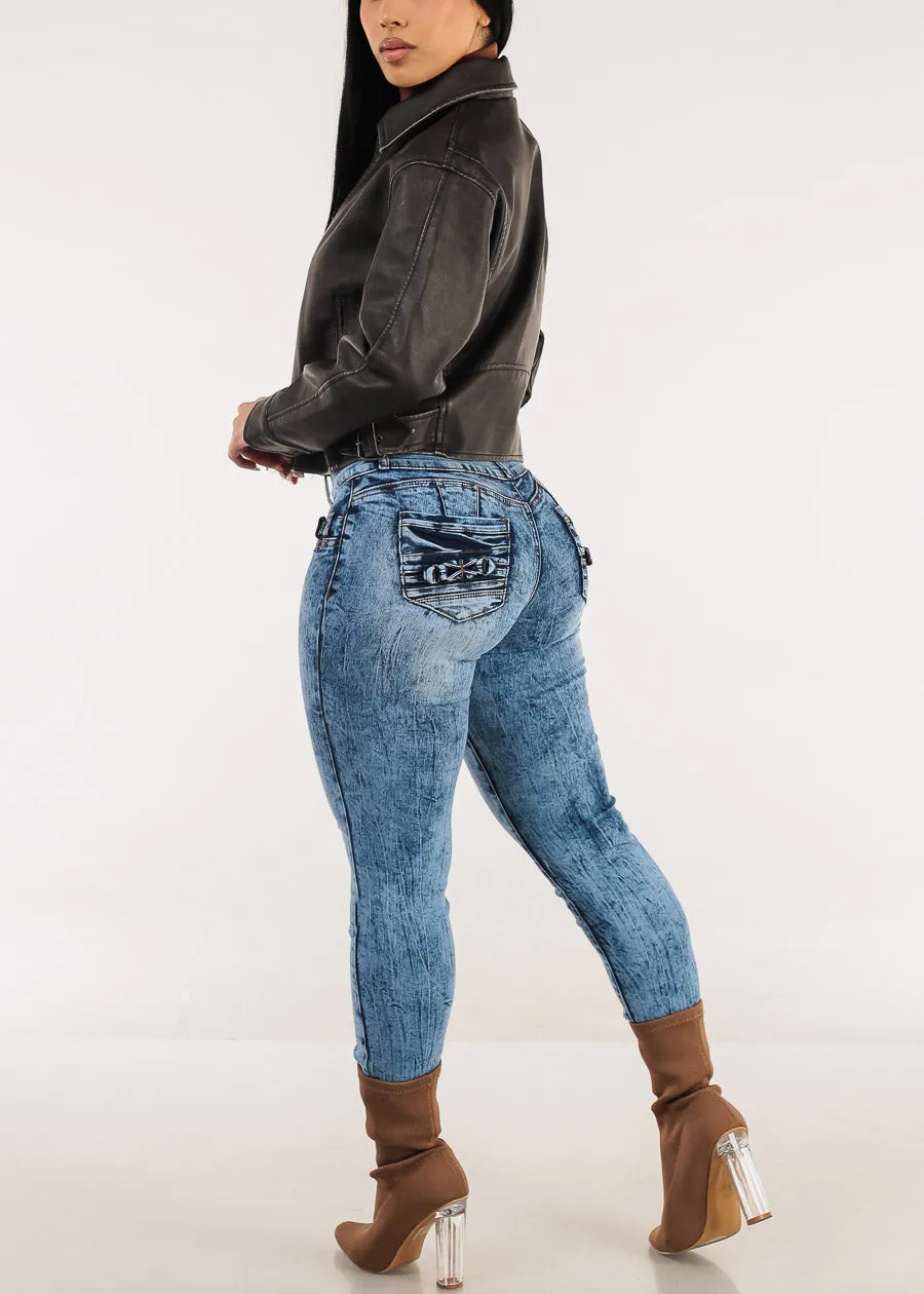 MX JEANS Butt Lift High Waisted Skinny Jeans Acid Wash