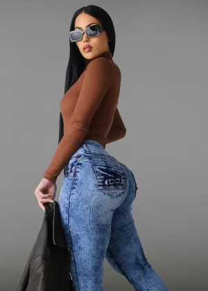 MX JEANS Butt Lift High Waisted Skinny Jeans Acid Wash