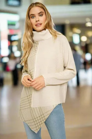 Mystree Colorblock Turtleneck Asymmetrical Tunic - Almond