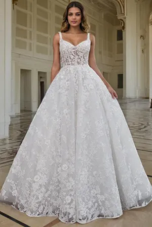 New Arrival Lace Appliques Ivory Spaghetti Straps Wedding Gown