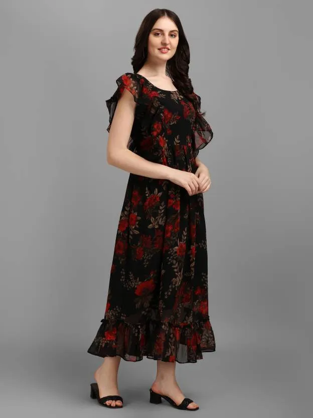 Noir Elegance A-Line Dress